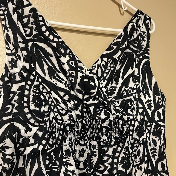 Lands End Paisley Floral Sundress Size 14 Black White Batik Pleated A Line - Picture 3 of 9